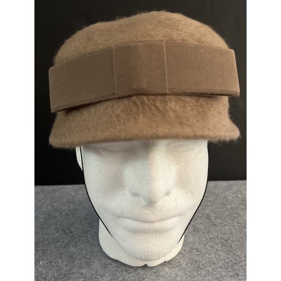 Betmar Vintage Brown Velour Felt Hat Pillbox Beret Bow‎ Made in Italy - Picture 3 of 11